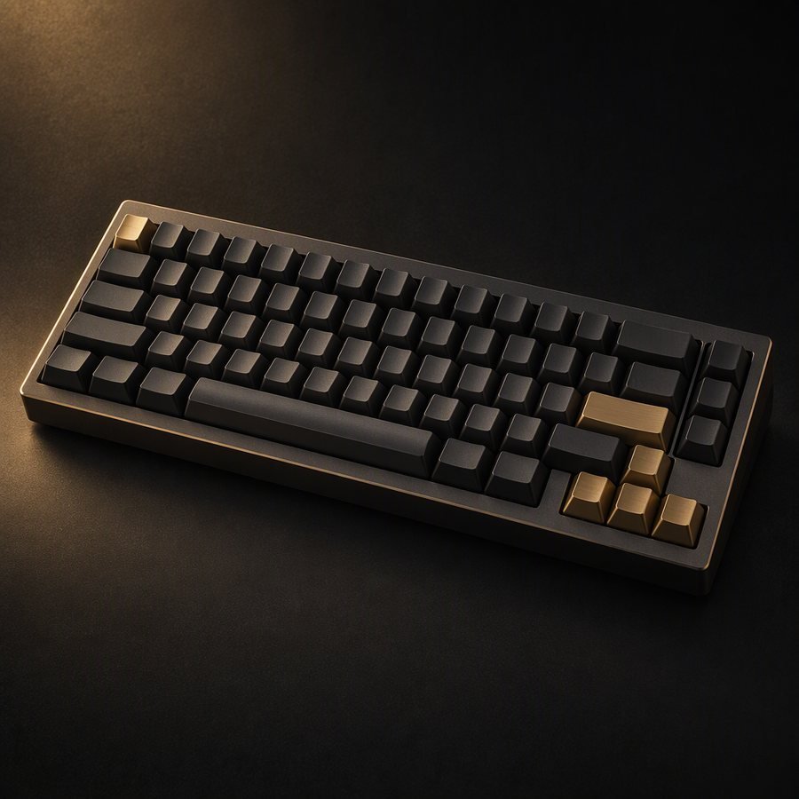 Slate 65 mechanical keyboard in graphite aluminium with brass accent keys